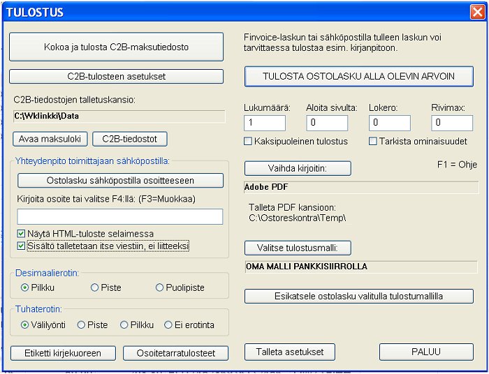Tulostuksen m��ritysikkuna
